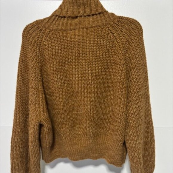H&M Divided XL Pullover Cowl Neck Zip Long Sleeve Crop Chunky Knit Brown Neutral - Picture 3 of 7